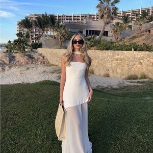 Cream Asymmetrical Strapless Sundress for Resort Wear